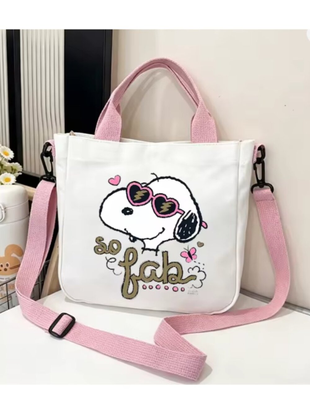 Snoopy Canvas Shoulder Bag – Cute Cartoon Crossbody Tote, Large‑Capacity Handbag